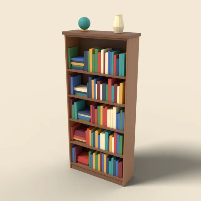 Tall wooden bookcase full of books