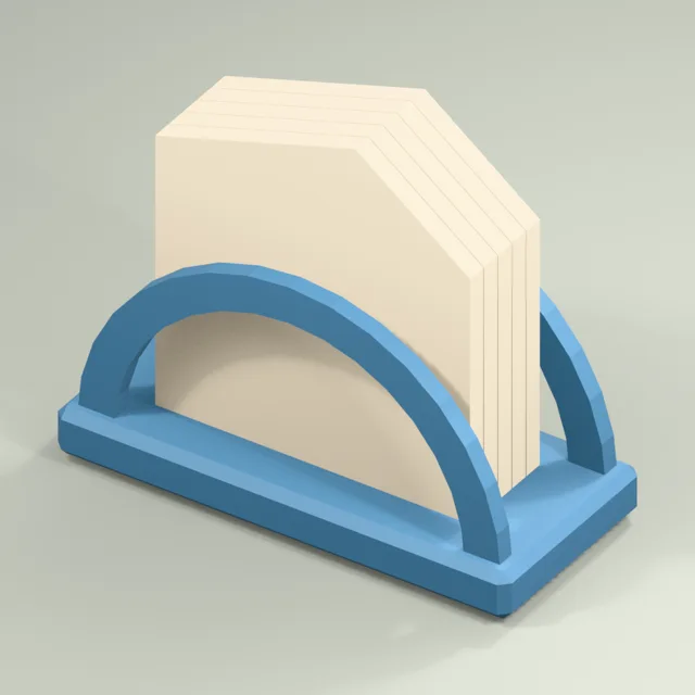 Arched tabletop napkin holder with open panels and folded napkin stack