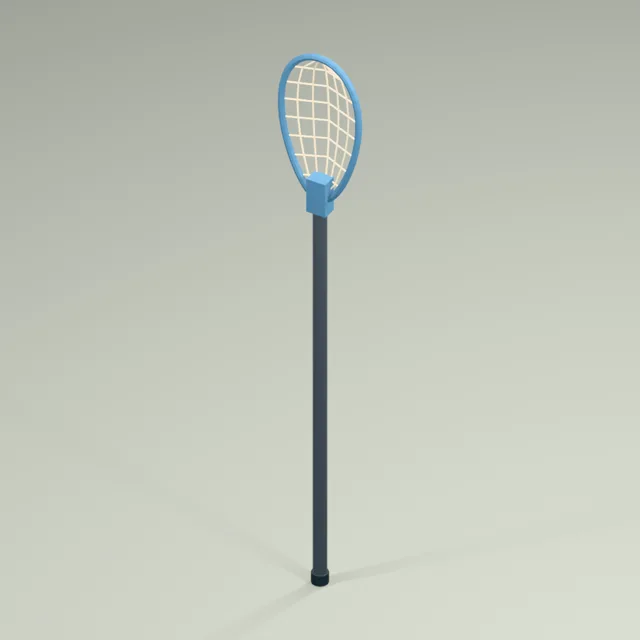 Pocket net lacrosse stick with tapered head and long shaft