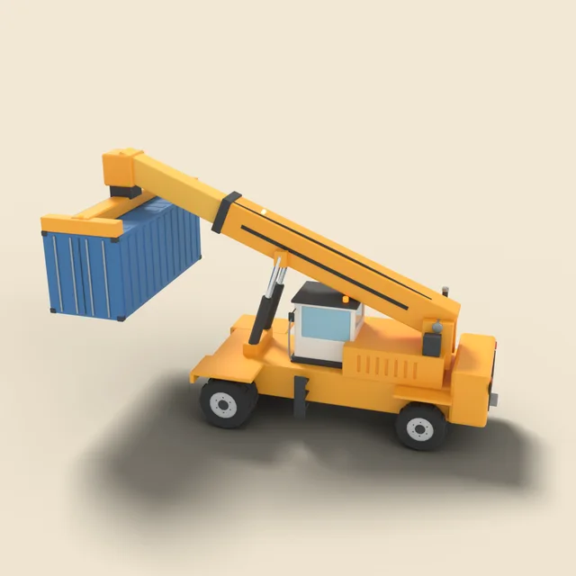 Reach stacker with container