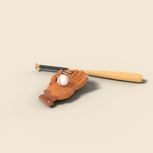 Baseball bat glove and ball