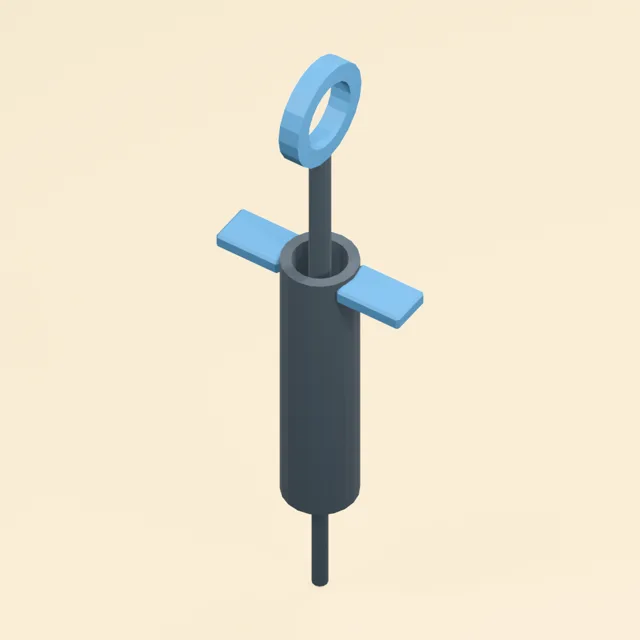 Marinade injector with hollow needle, sliding plunger and finger wings
