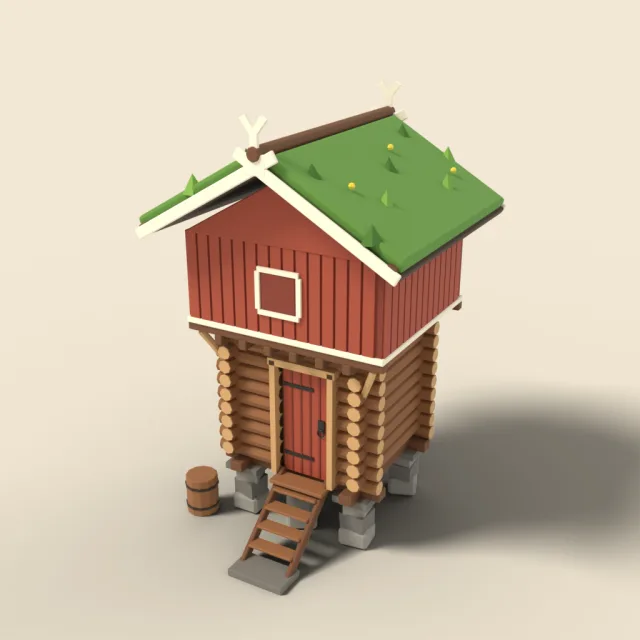 Small raised food store on stone posts