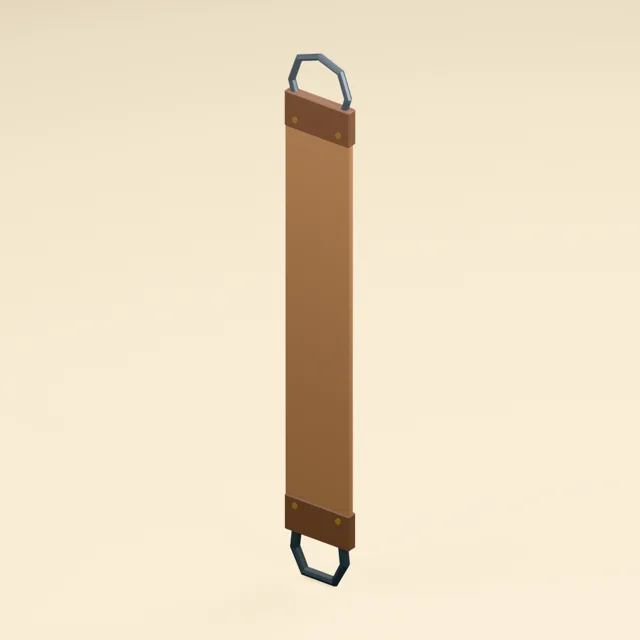 Hanging leather razor strop with buckle and pull handle