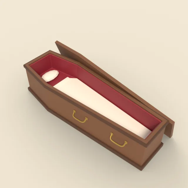 Open wooden coffin