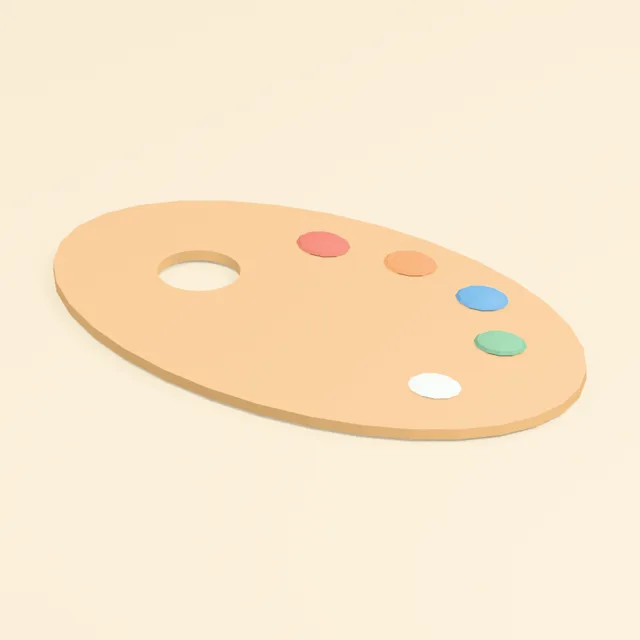 Oval artist palette with through thumb hole and paint dabs