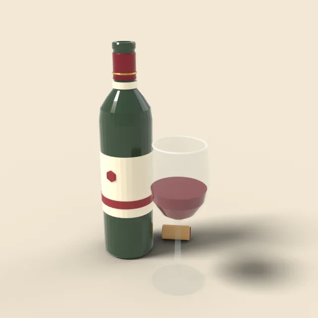 Wine bottle and glass