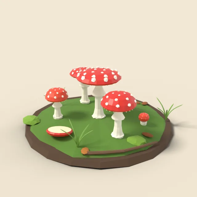 Red toadstool mushroom cluster