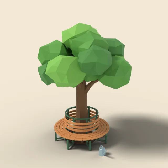 Curved bench around a tree