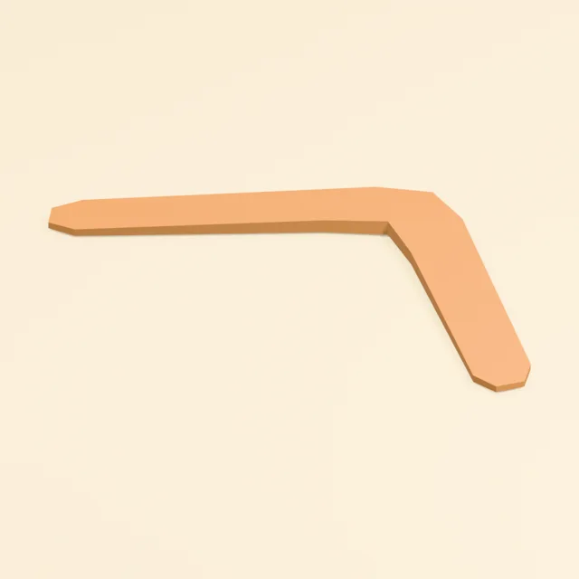 Bent hardwood boomerang with tapered wing tips