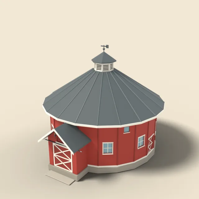 Round dairy barn with conical roof