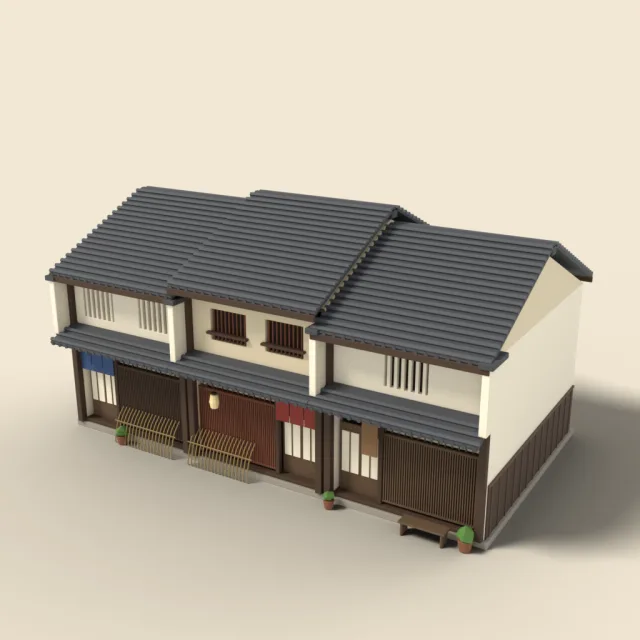 Row of three machiya houses