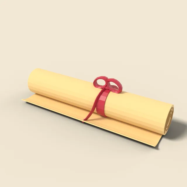 Rolled parchment scroll with ribbon