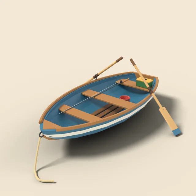 Small fishing rowboat with oars