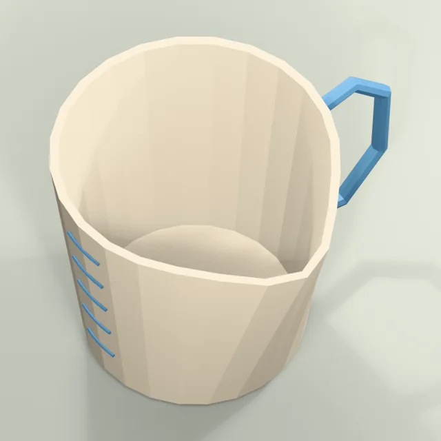Open measuring jug with pouring lip and raised graduations