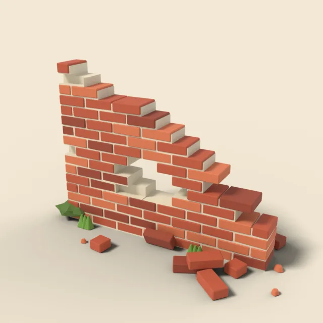 Crumbling brick wall section