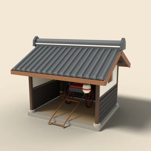 Rickshaw shed with tiled roof