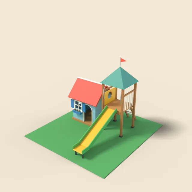 Playhouse with slide and tower