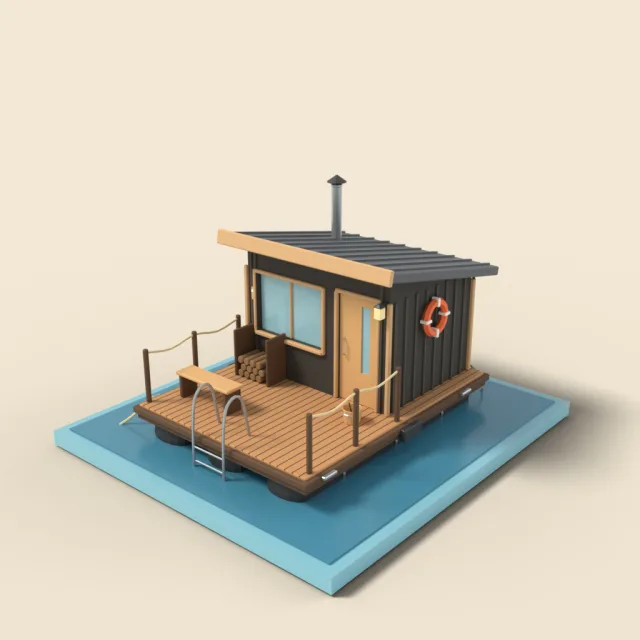 Floating sauna on pontoon