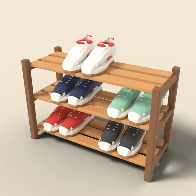 Shoe rack with sneakers