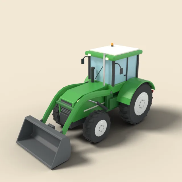 Green modern tractor with loader