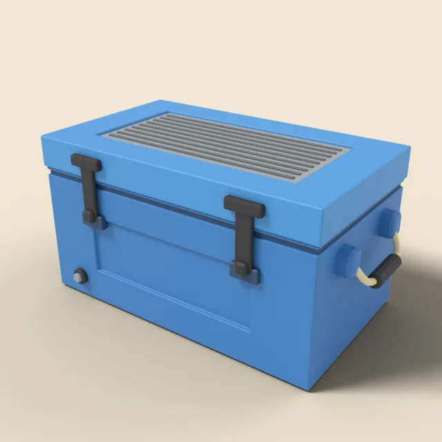 Hard-sided blue cooler box