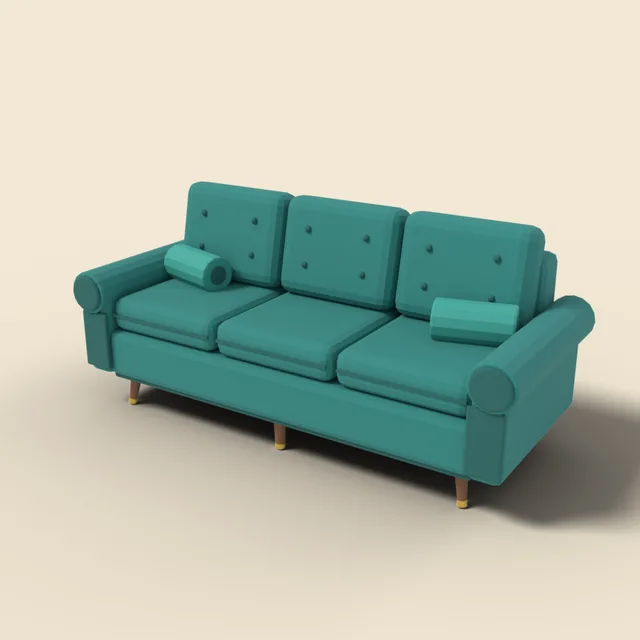 Three-seat velvet sofa in teal