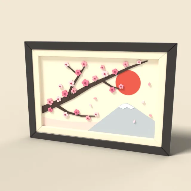 Framed cherry blossom painting