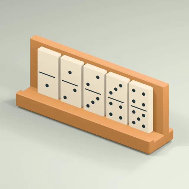 Domino hand in a supported wooden rack