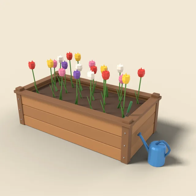 Raised flower bed with tulips