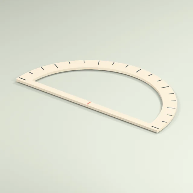 Open-frame semicircular protractor with physical ticks