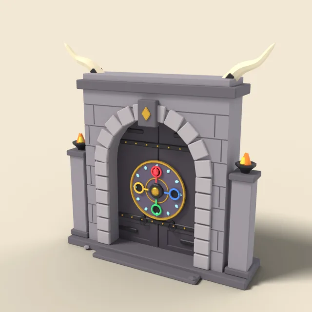 Sealed boss door with four gem sockets