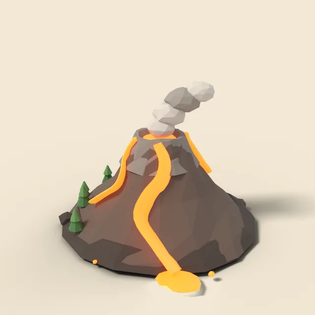Volcano cone with lava flow