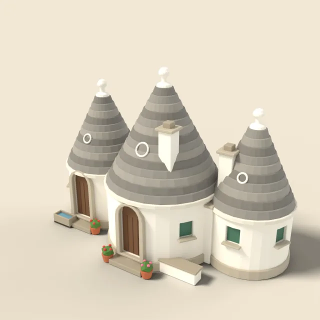 Cluster of three trulli cottages