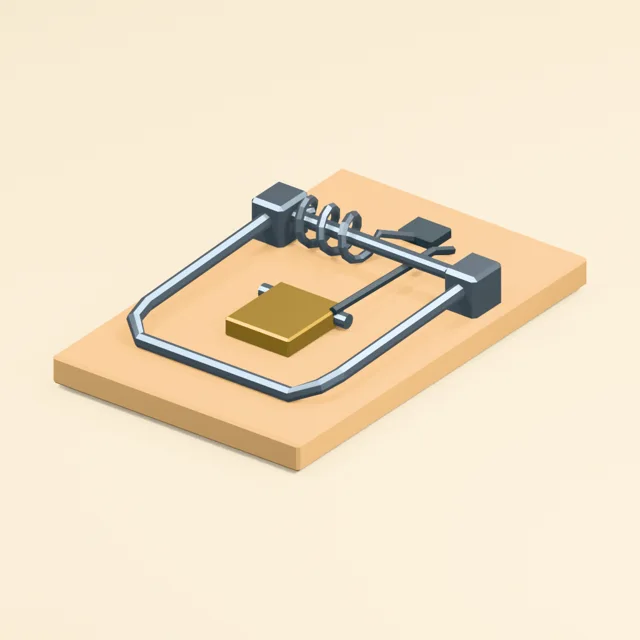 Released spring mousetrap on wooden base