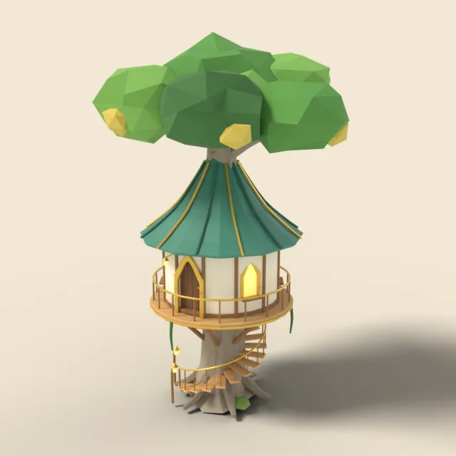 Elven tree house with spiral stair