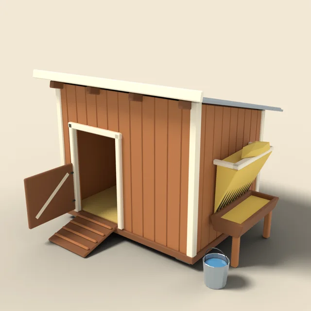 Goat shed with feeder