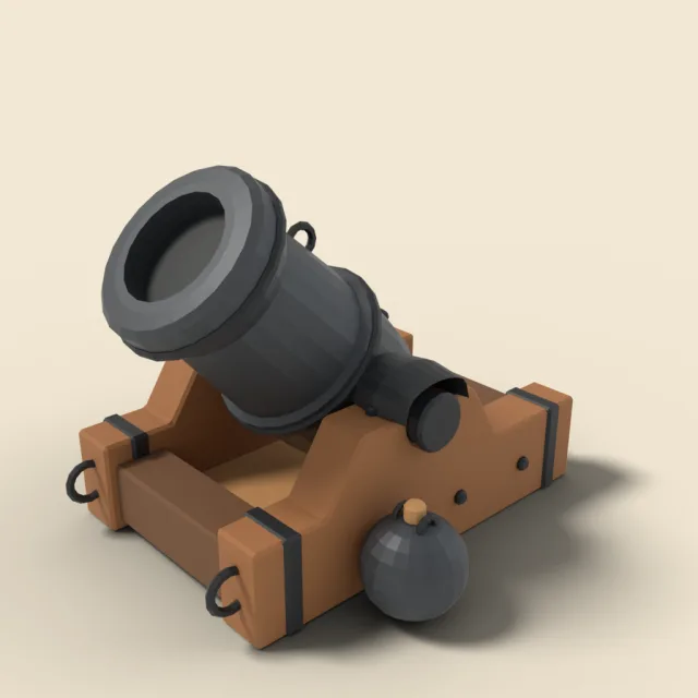 Mortar cannon on low wooden bed