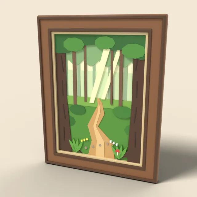 Framed forest path painting