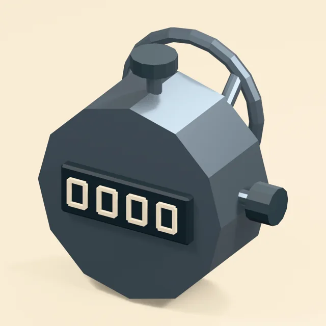 Hand tally counter with push button and reset knob
