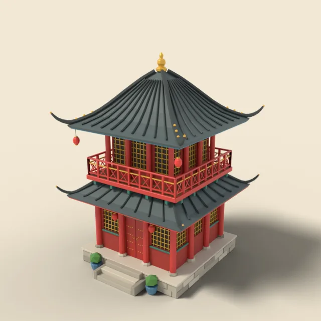 Chinese two-storey tower with balconies