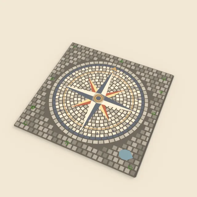 Cobblestone plaza tile with compass mosaic