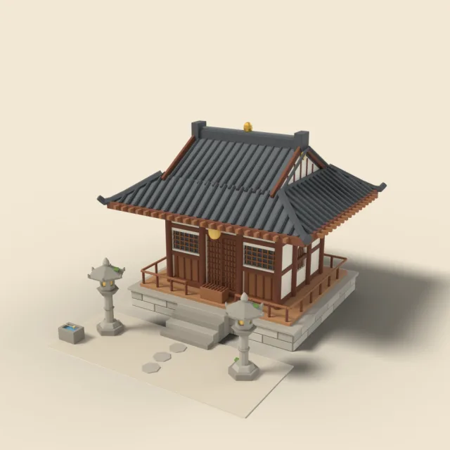 Small temple with stone lanterns