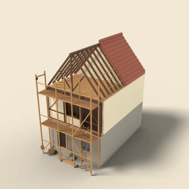 Townhouse under construction with scaffolding