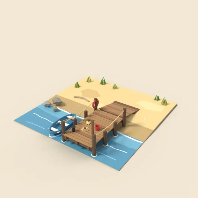 Beach shoreline with wooden pier tile