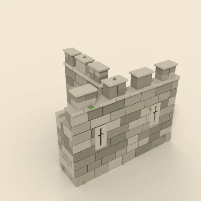 Crenellated town wall T-junction