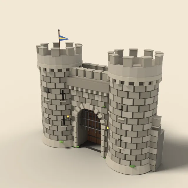 Twin-tower castle gate with arch