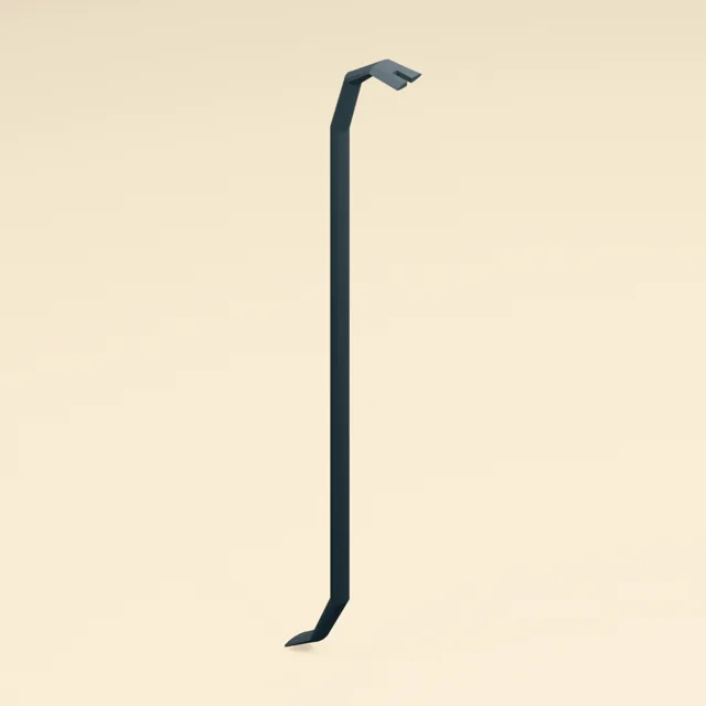 Bent pry bar with flattened chisel and split nail claw
