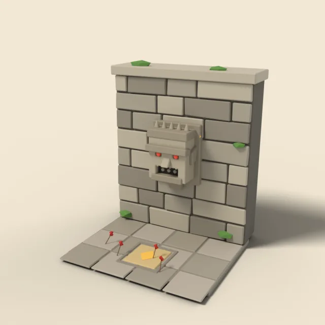 Dart-shooting stone head on wall