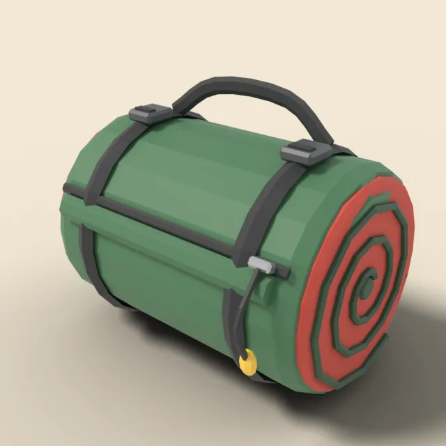Rectangular sleeping bag rolled up